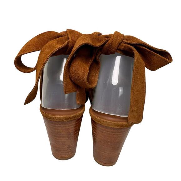 Brown Suede Ankle Wrap Tie Platform Wedges Heel Womens Sz 9M Soft Leather Brazil - Picture 3 of 16